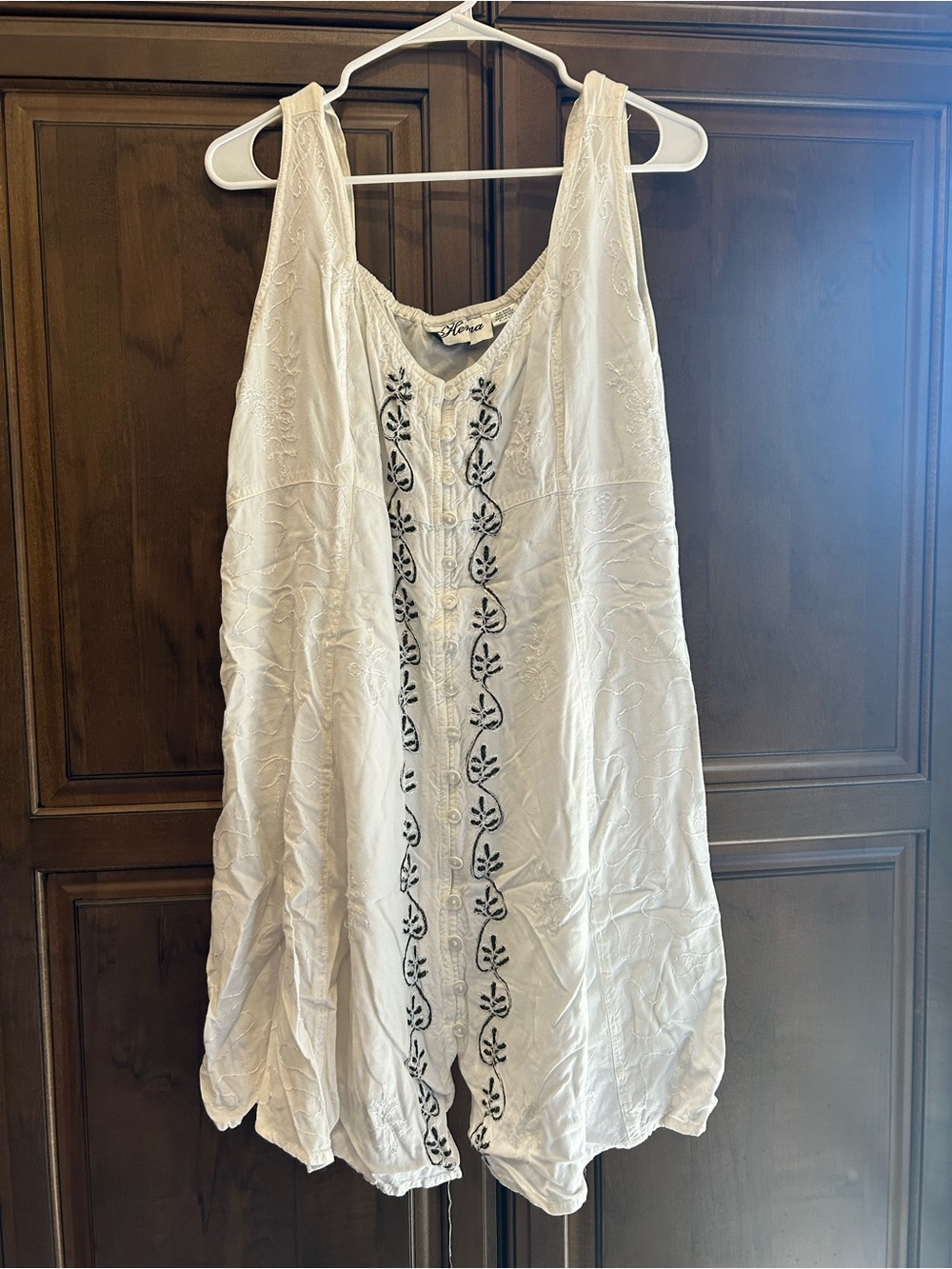 Ivory Embroidered Tank Romper with Black Vine Detail